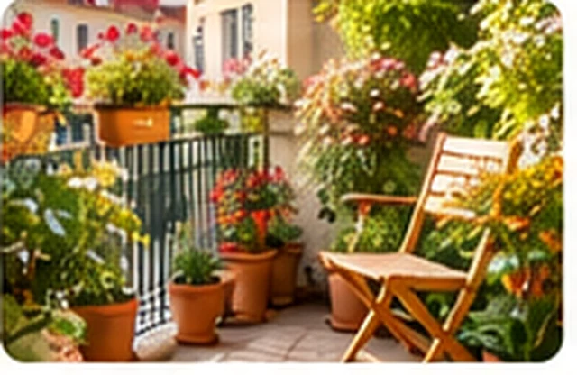 Begrünter Wiener Balkon mit Pflanzen und Sitzplatz.